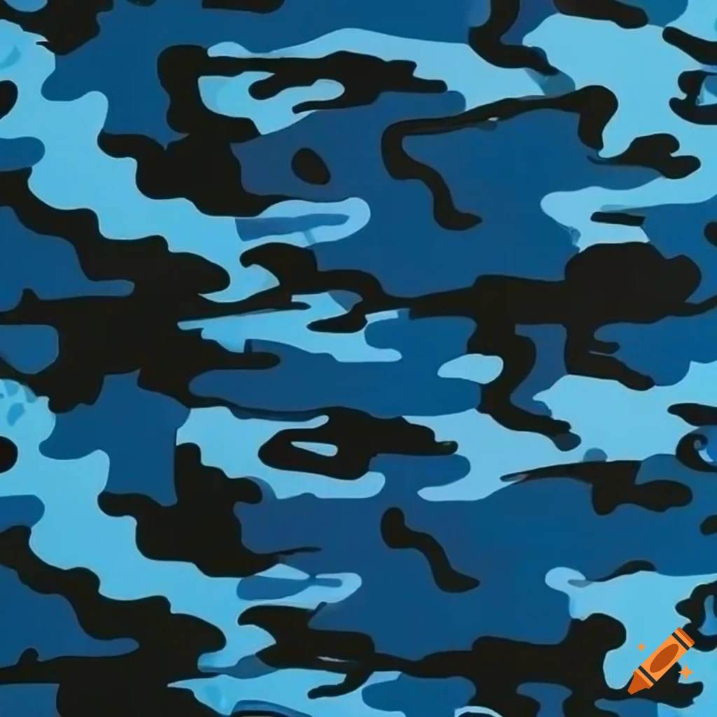 Blue, white, and black camouflage pattern on Craiyon