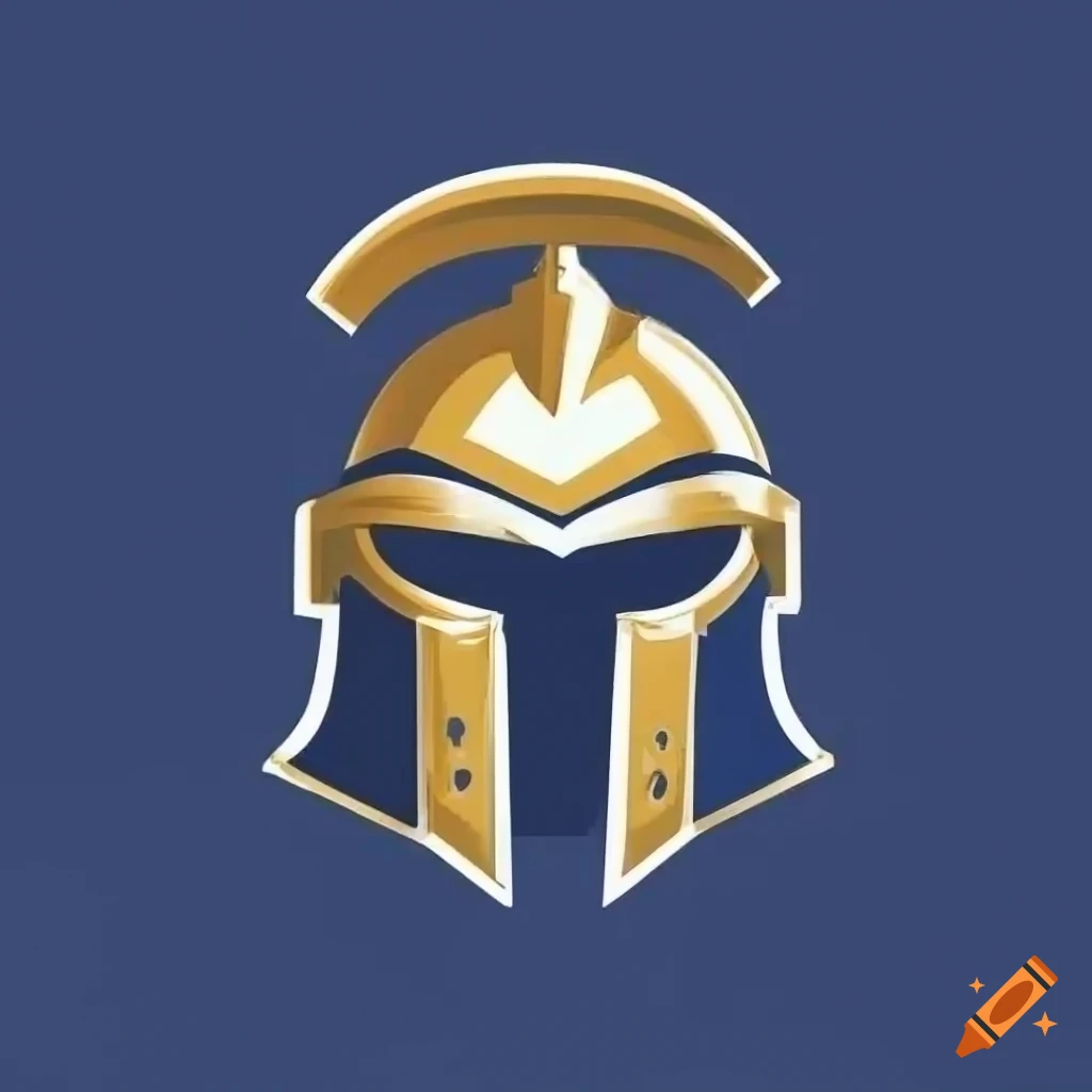 Gladiator helmet silhouette in navy blue and gold on Craiyon