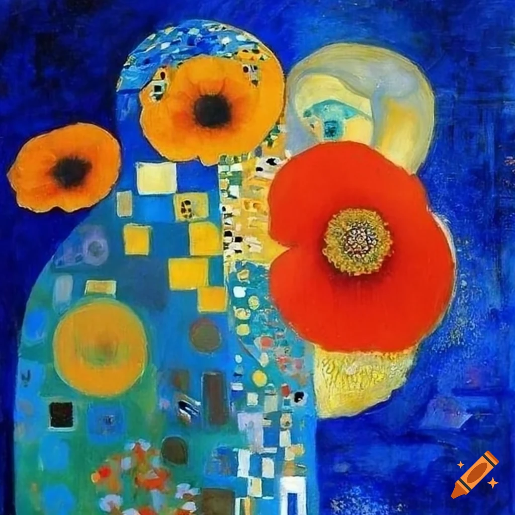 Abstract blue squares with pops of yellow and orange on Craiyon