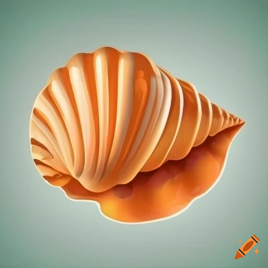 cartoonish orange seashell on a white background