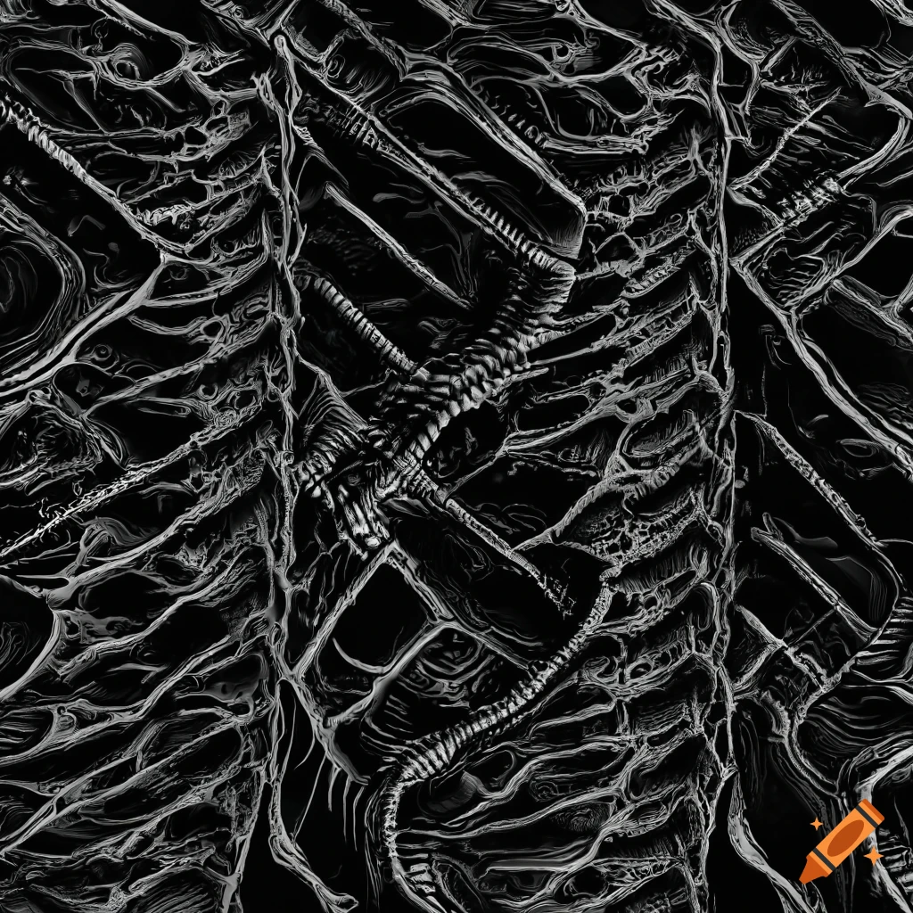 seamless black and white biomechanical rib texture