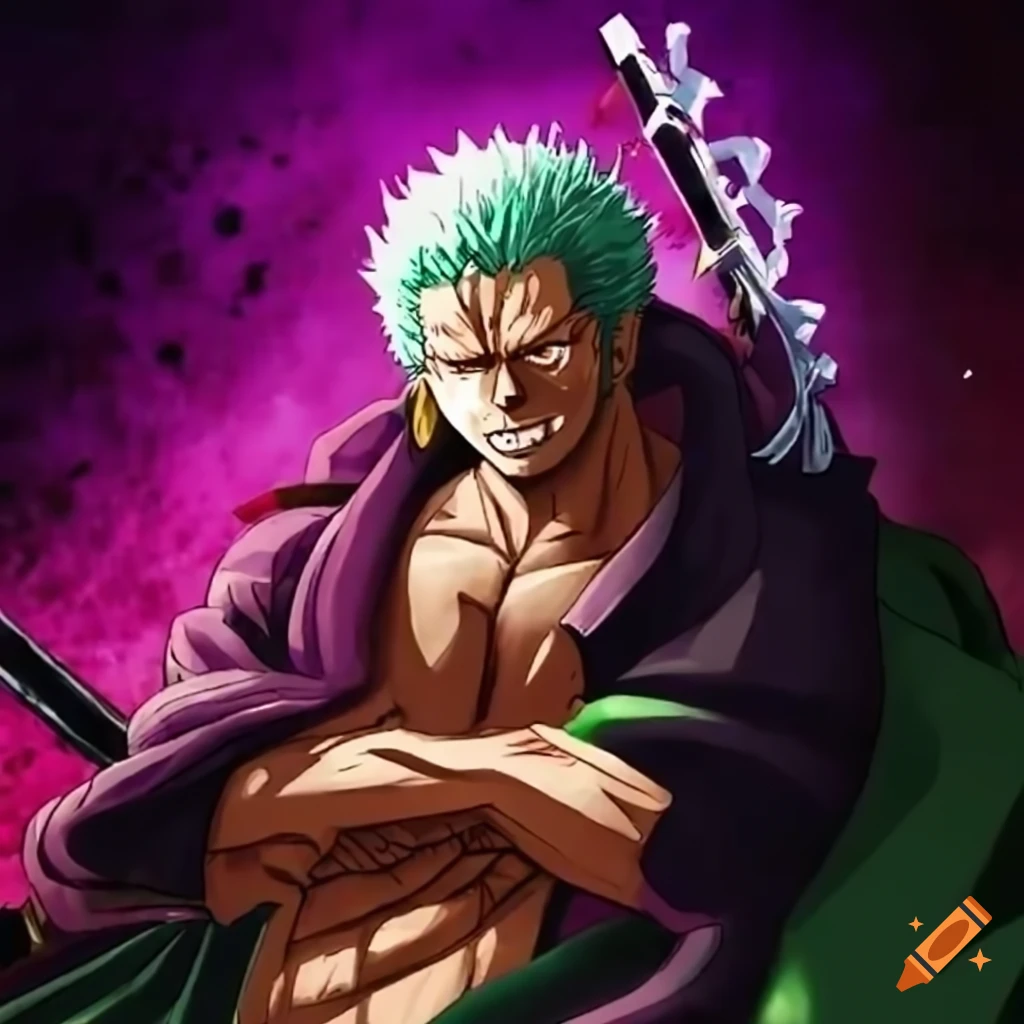Zoro full body 4k hd with effect dark fire with luffy with smile