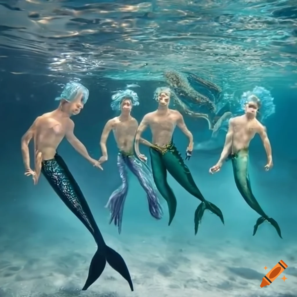image of magical mermen dancing underwater