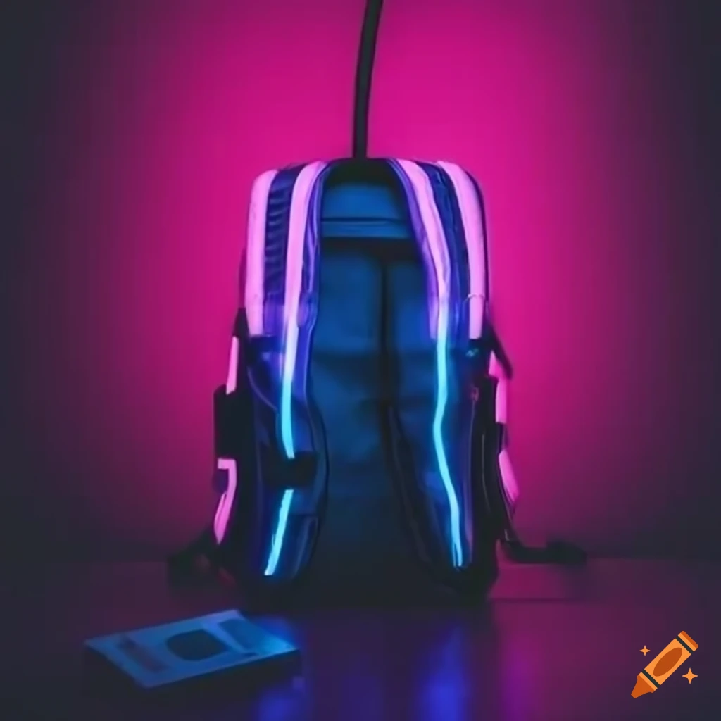 Futuristic backpack with neon lights and built-in charging port