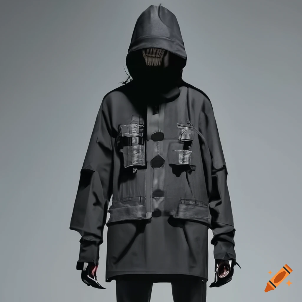 Black japanese techwear coat with unique design on Craiyon
