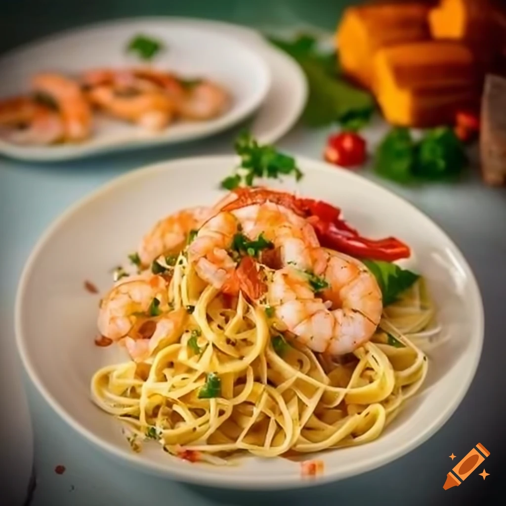 Linguine pasta with shrimp and parmesan cheese