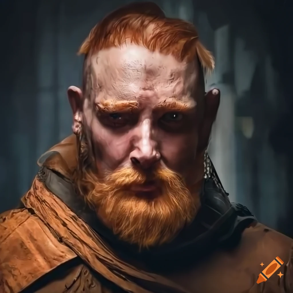 Portrait of a fierce warrior in leather armor on Craiyon