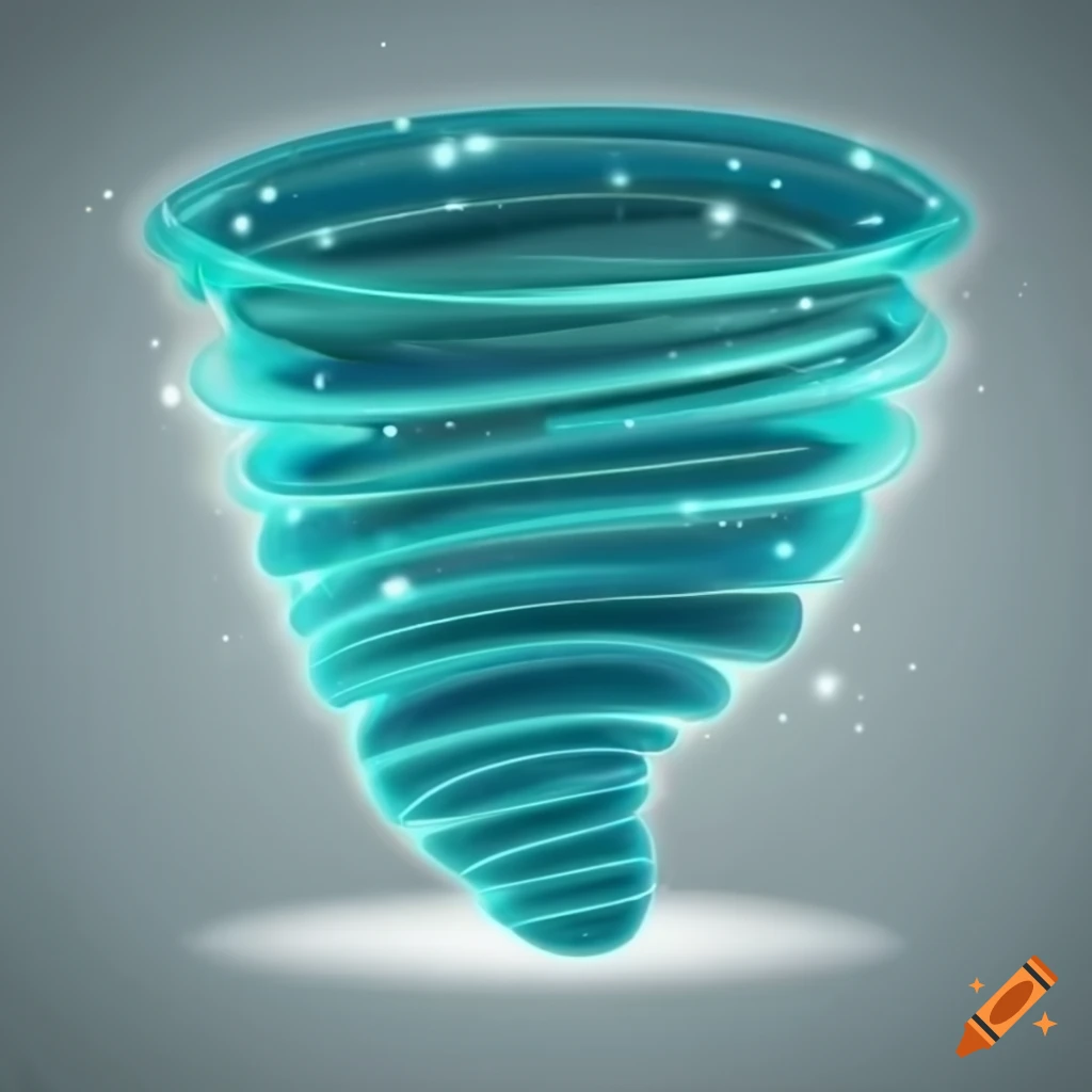 cartoon rendering of a sparkling turquoise tornado