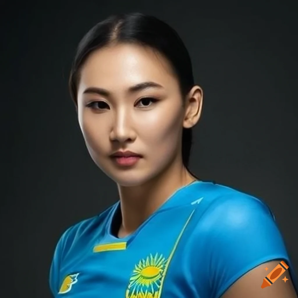 Ultra high resolution photo of a focused kazakh woman volleyball player