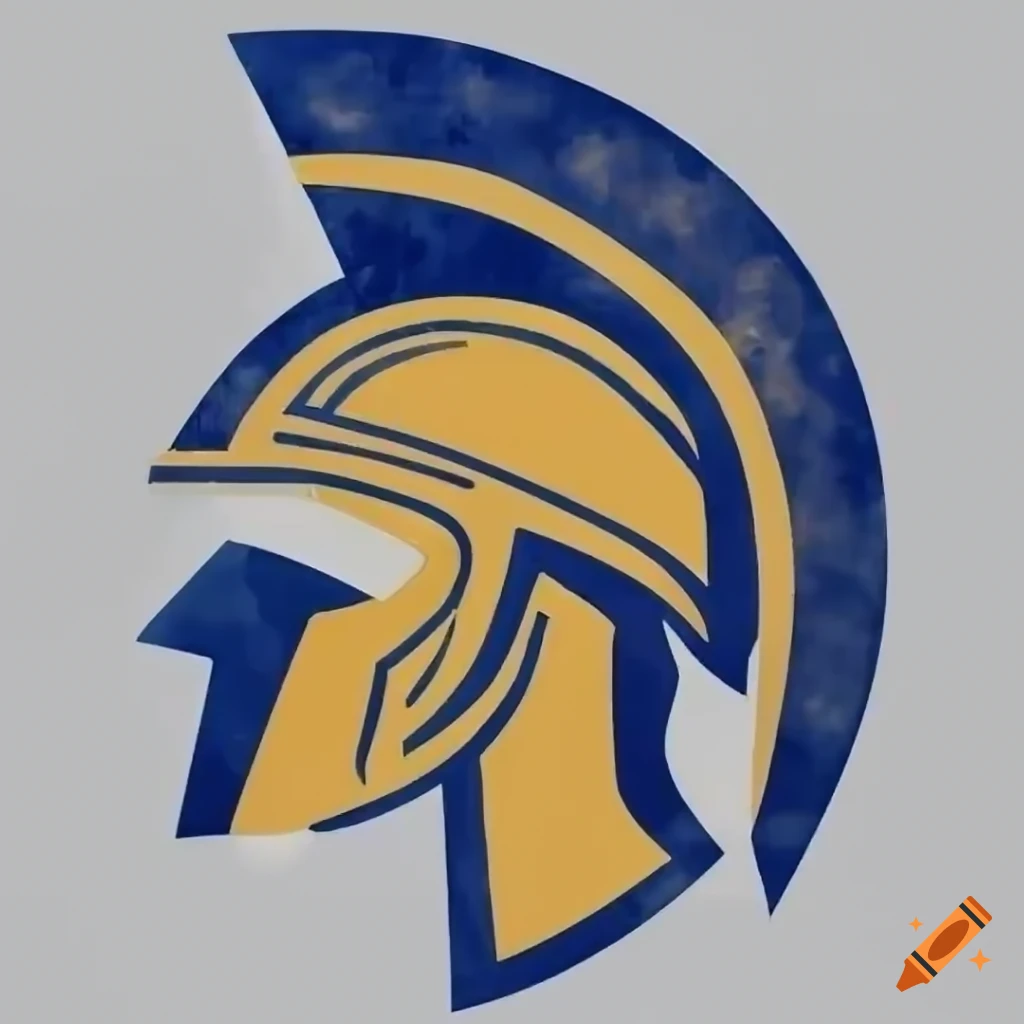 Profile view of navy blue and gold trojan head sports logo on Craiyon