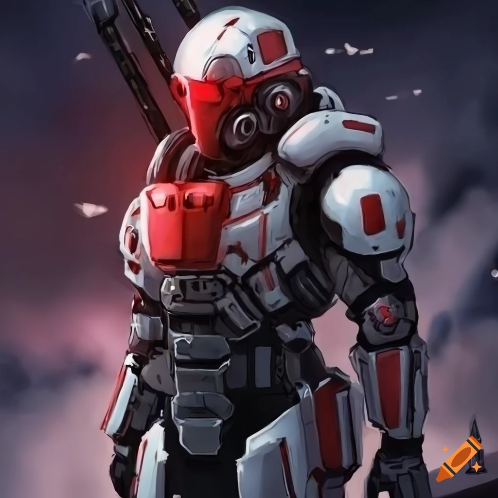 Anime soldier with white armor and red visor on Craiyon