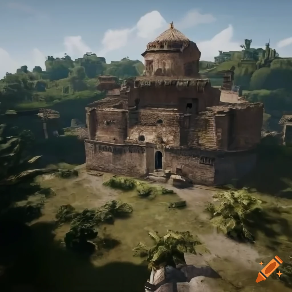 aerial view of an ancient Etruscan city in Unreal Engine 5
