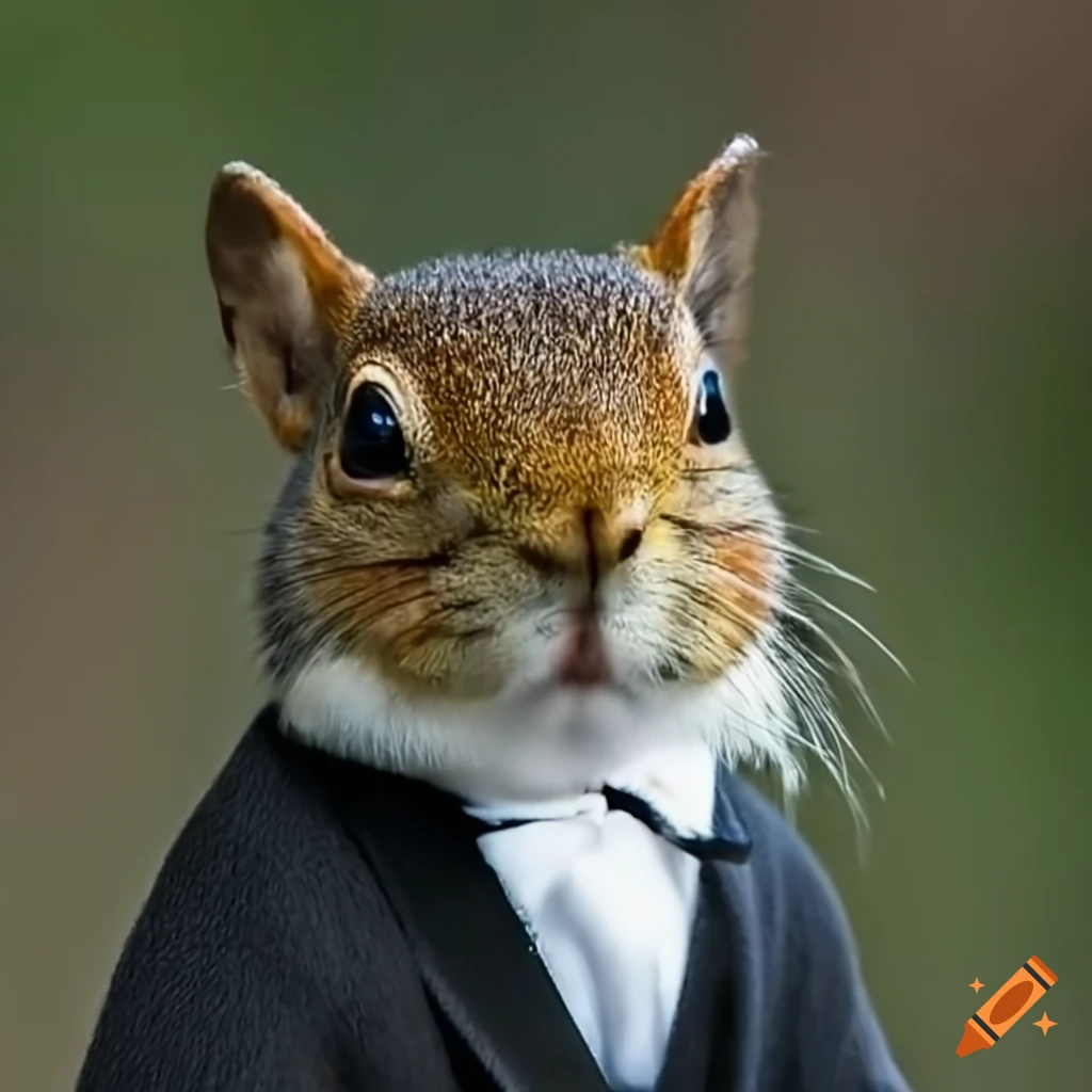 Image of a squirrel in a tuxedo on Craiyon