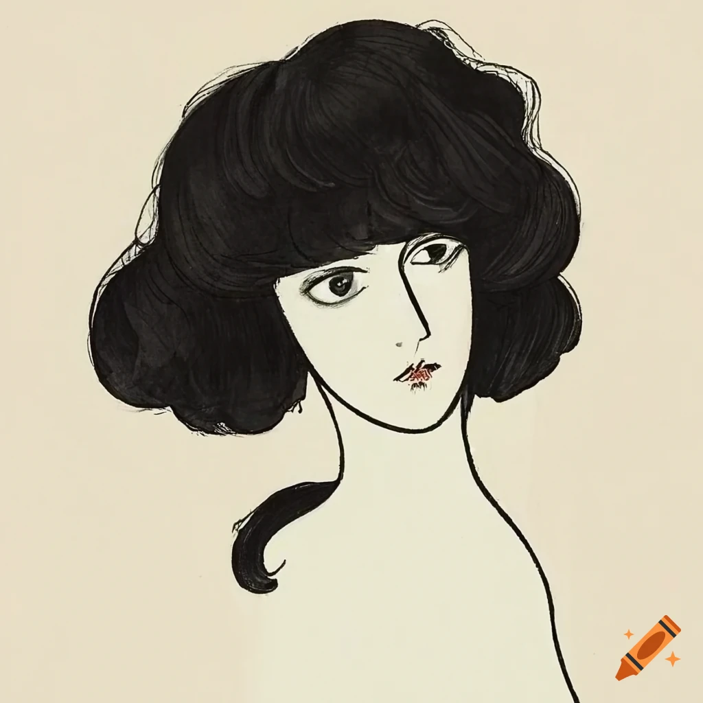 Aubrey Vincent Beardsley-inspired artwork of a beautiful woman with long hair