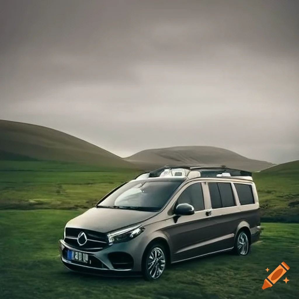 Mercedes minivan in front of an Irish landscape