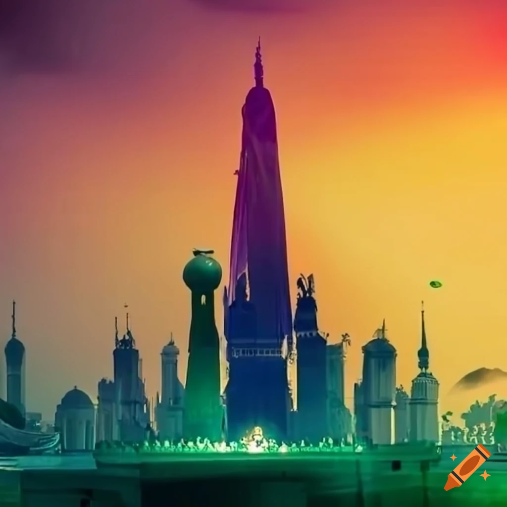 Saruman's tower in a psychedelic style on Craiyon