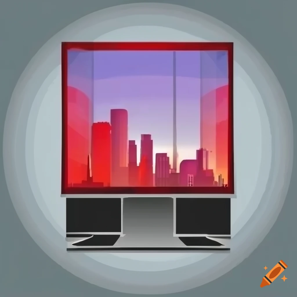 vector illustration of a skyline with a red video monitor