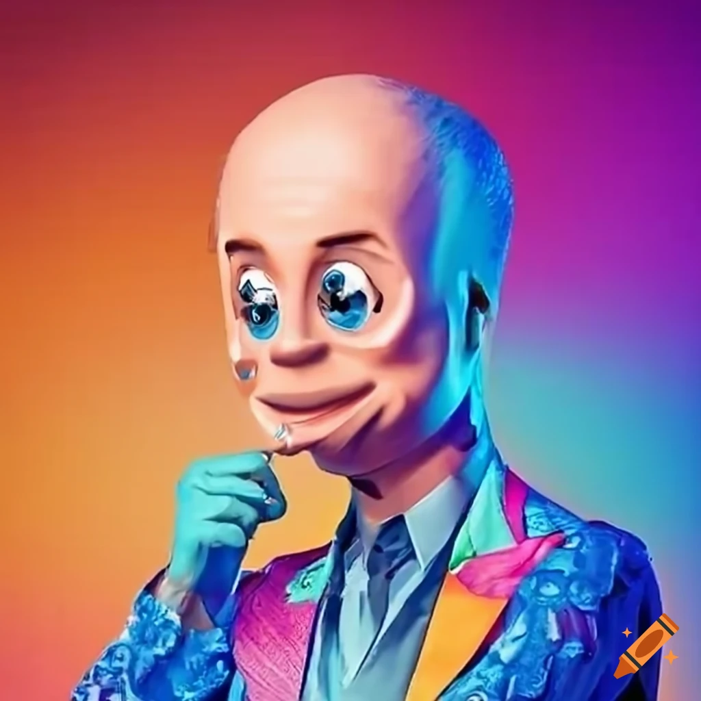 image of a magical game show host with a small head