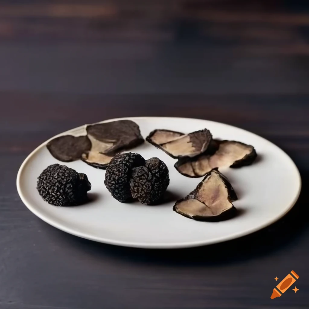 plate of whole and sliced black Italian truffles