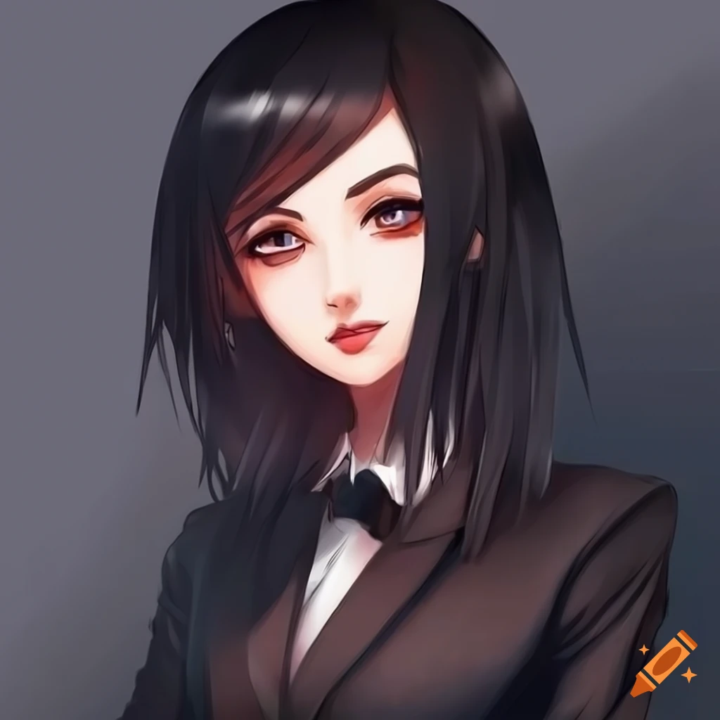 Beautiful girl in a suit with red eyes