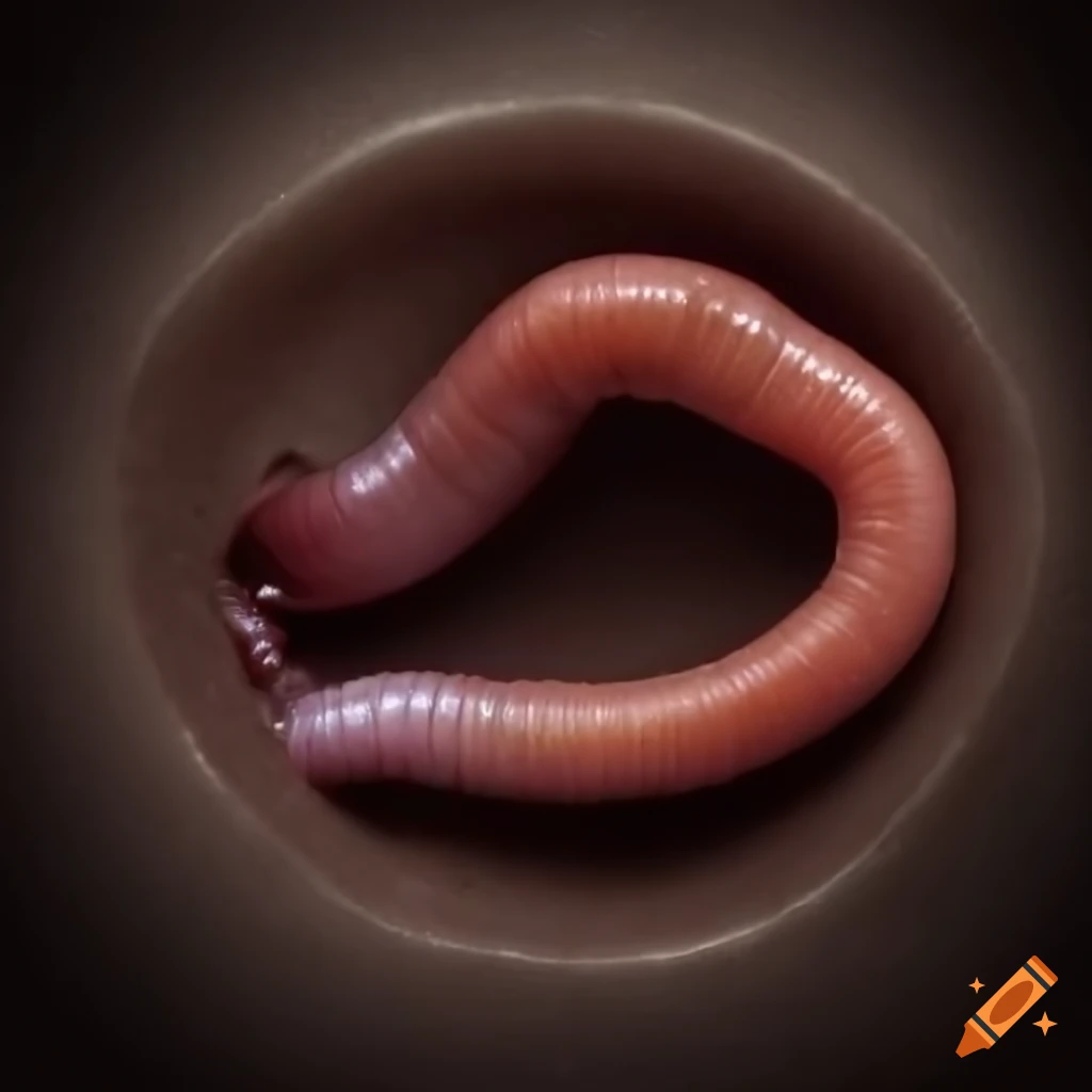Illustration of an earthworm inside a stomach on Craiyon