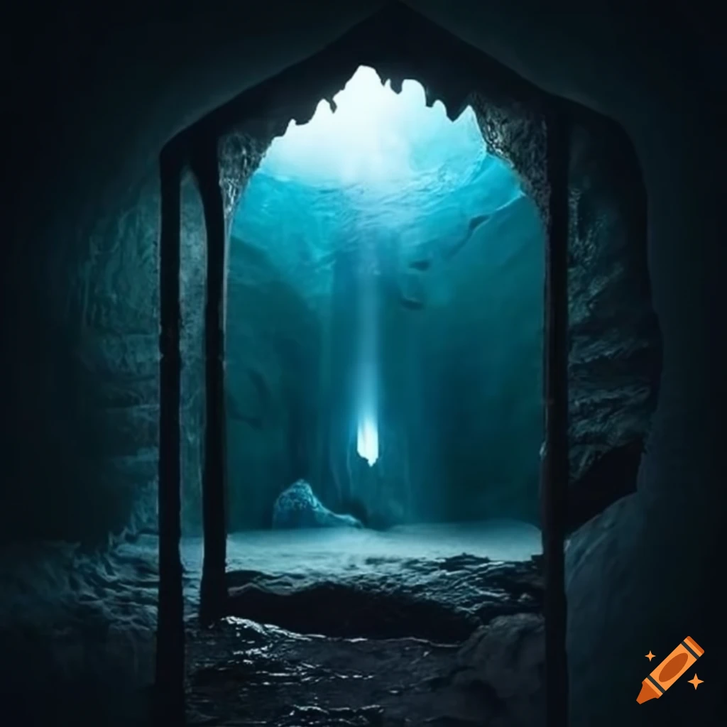 mystical cave with dripping water