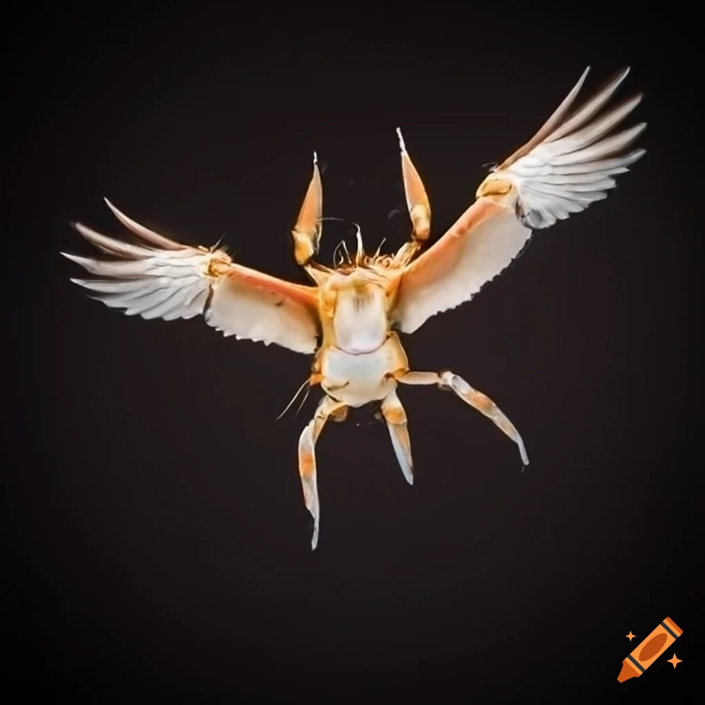 Crab with bird wings flying