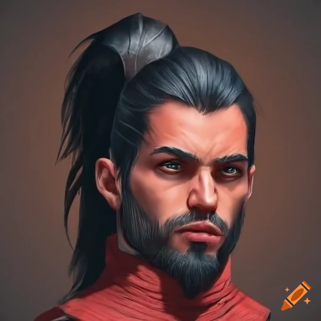 close-up of a mage with black hair and red leather armor