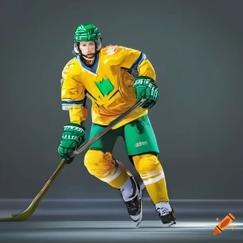 Illustration Of A Yellow And Green Ice Hockey Player On Craiyon