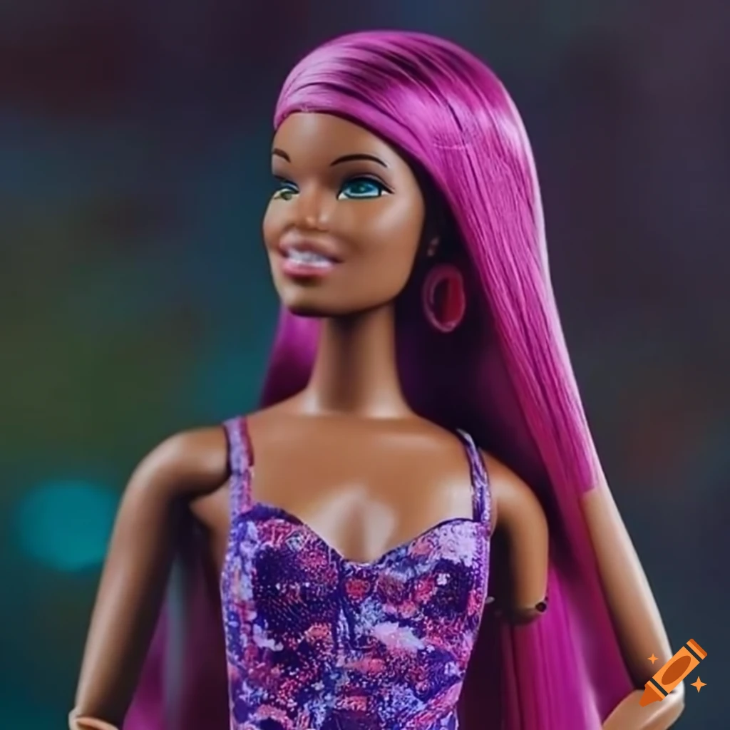 Barbie Fashionistas Doll with Blue Hair Wearing Pink and Black