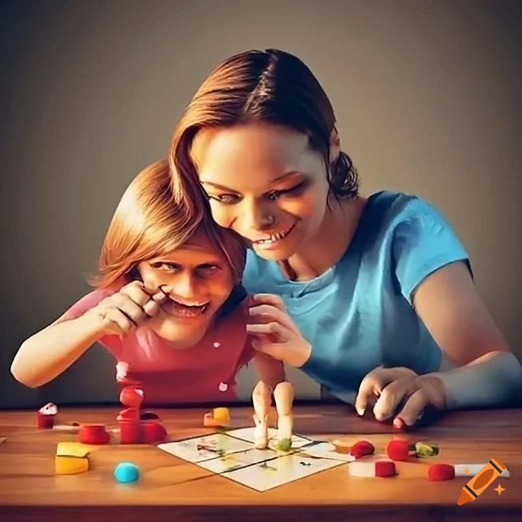 family playing board game with dices