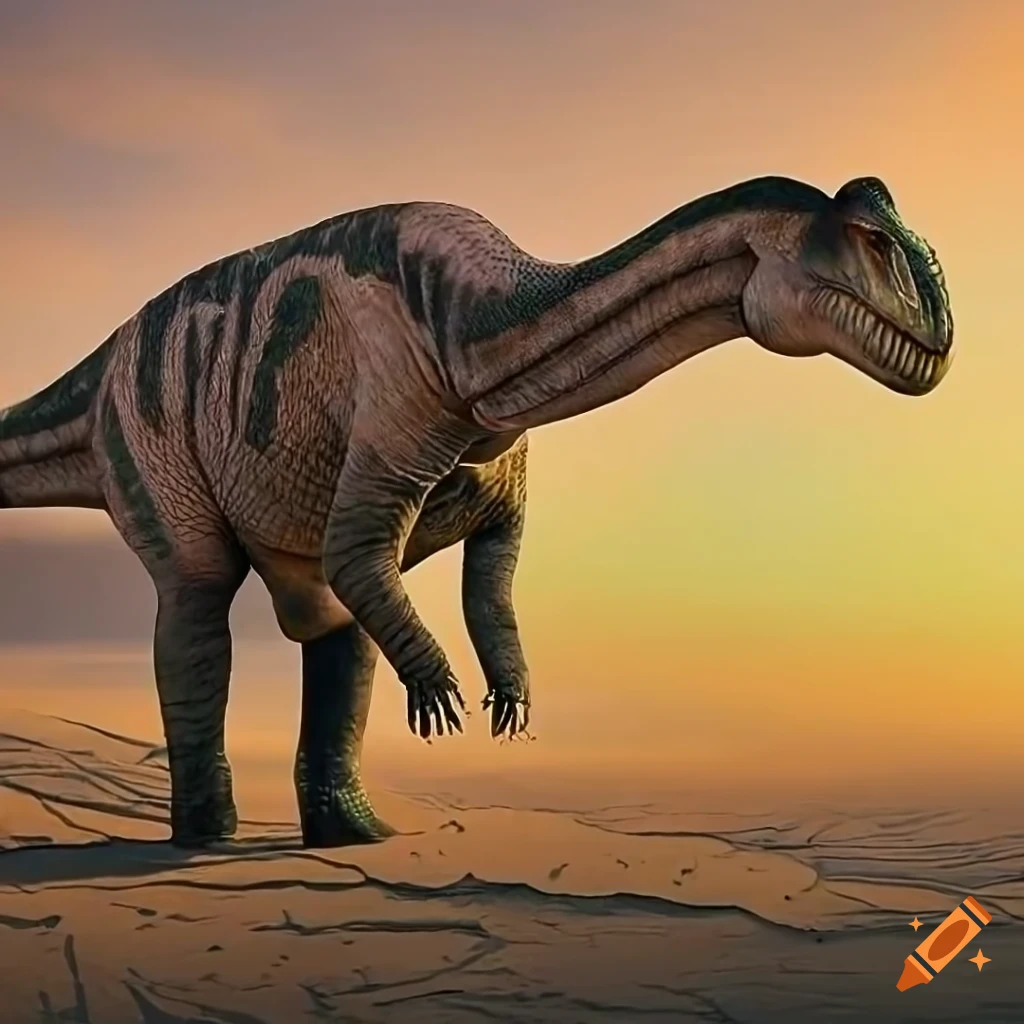 Colorful and detailed dinosaur in warm morning light on craiyon