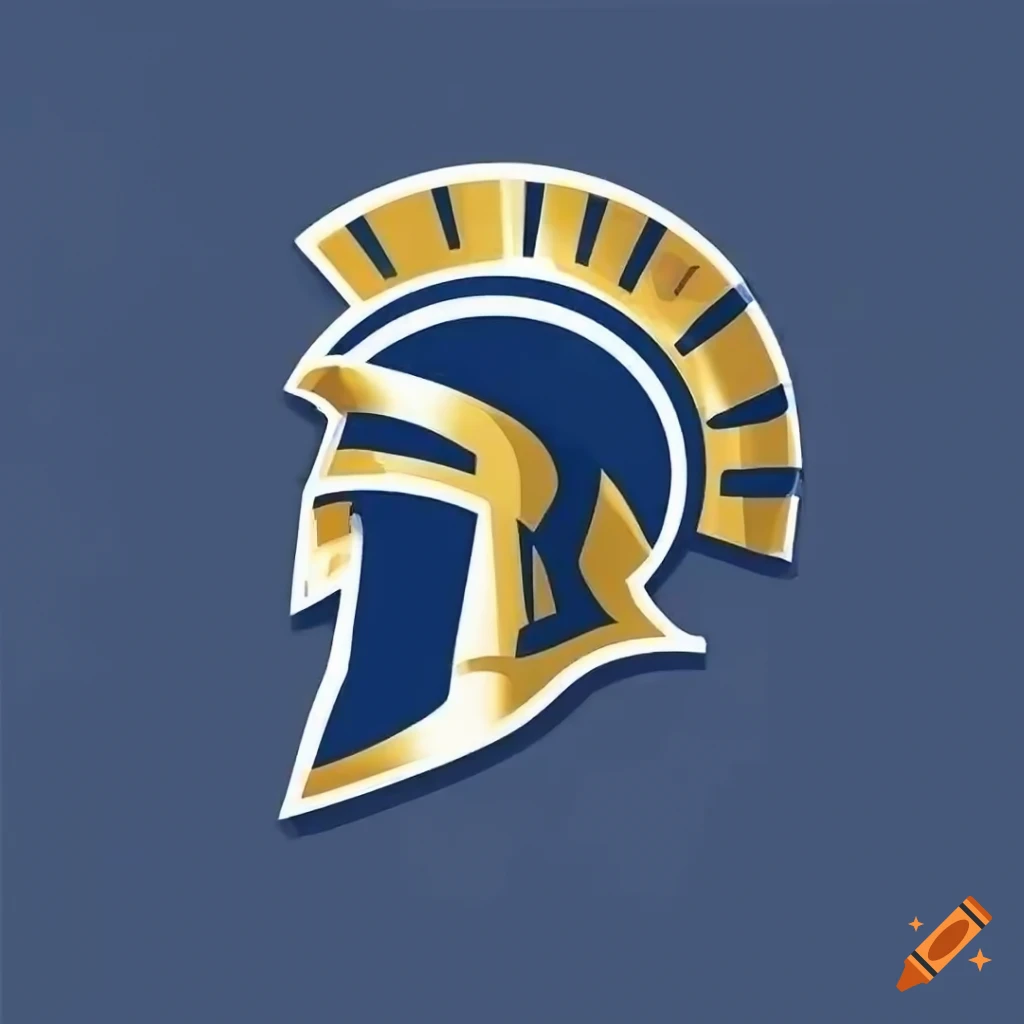 Impressive navy blue and gold trojan head sports logo