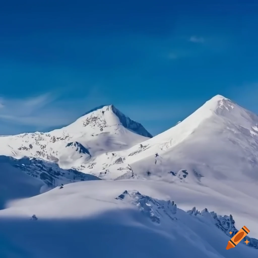 A snow covered mountain with a blue sky in the background photo