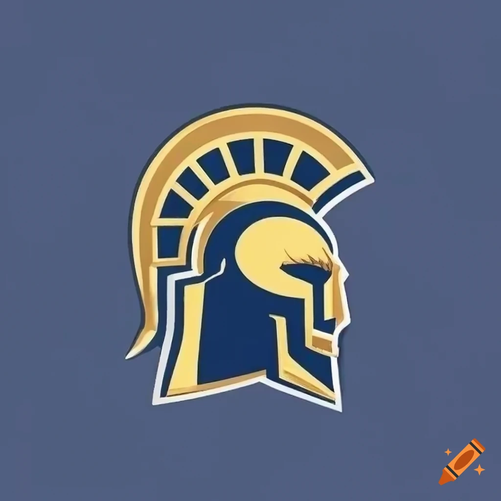 Impressive navy blue and gold trojan head logo