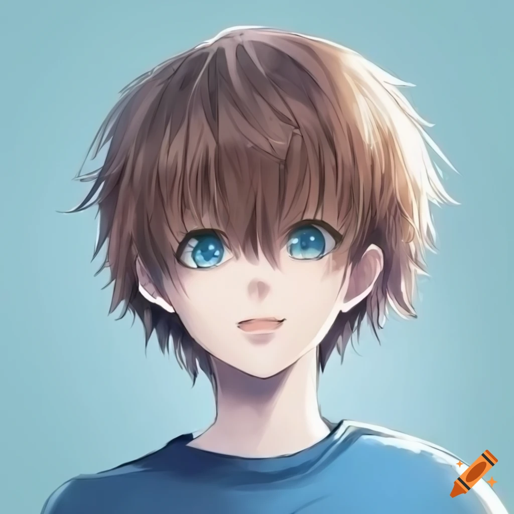 anime boy with blue eyes and brown hair