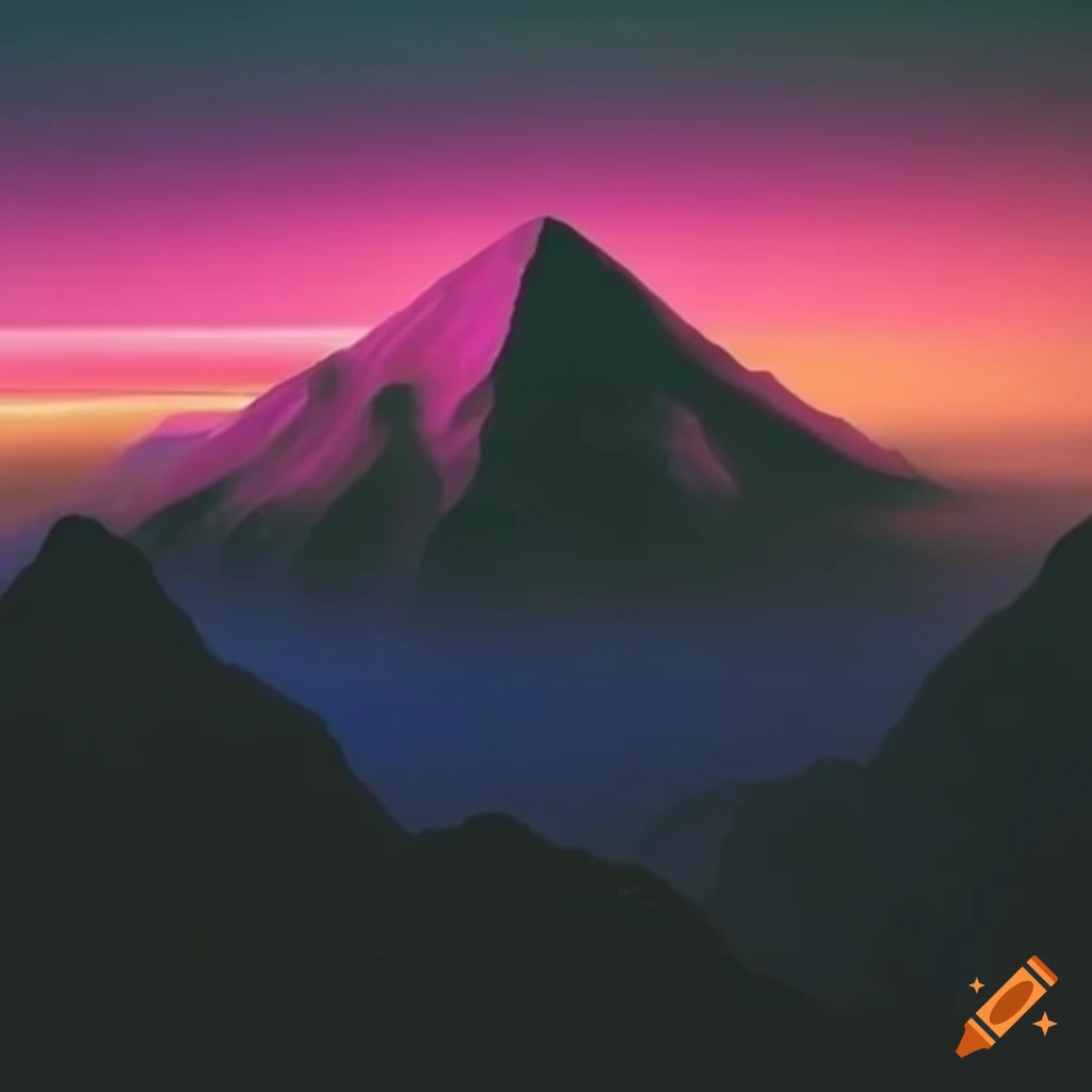 artistic depiction of colorful mountain landscape