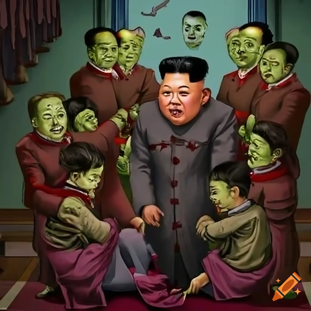 Humorous illustration of professor kim jong-un and zombie students