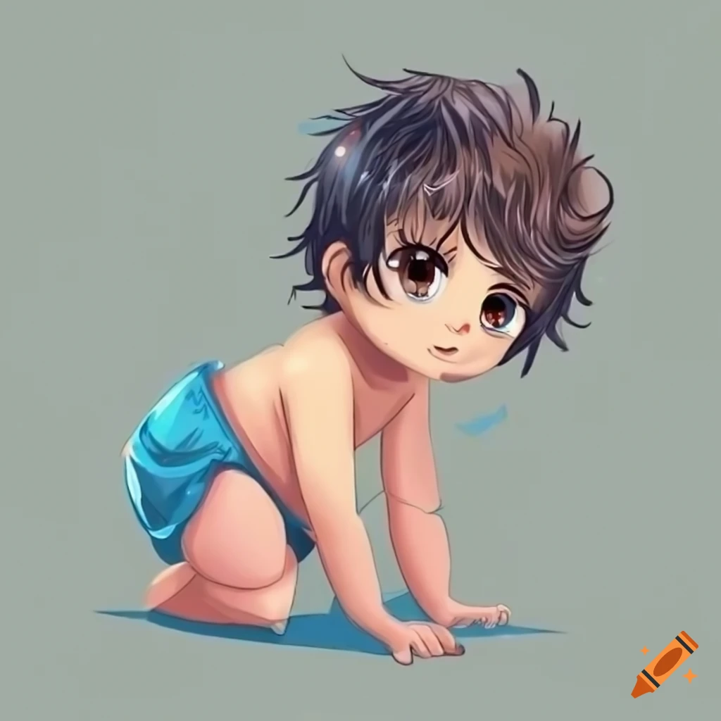 anime-style illustration of an adorable toddler