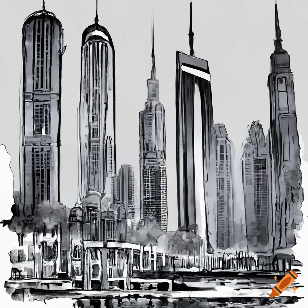 black and white cityscape of Dubai