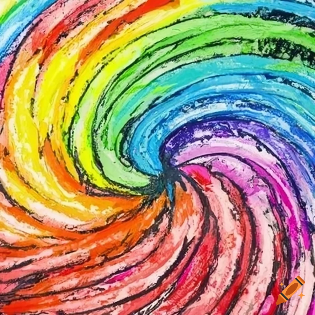 colorful crayon drawing on a rainbow background