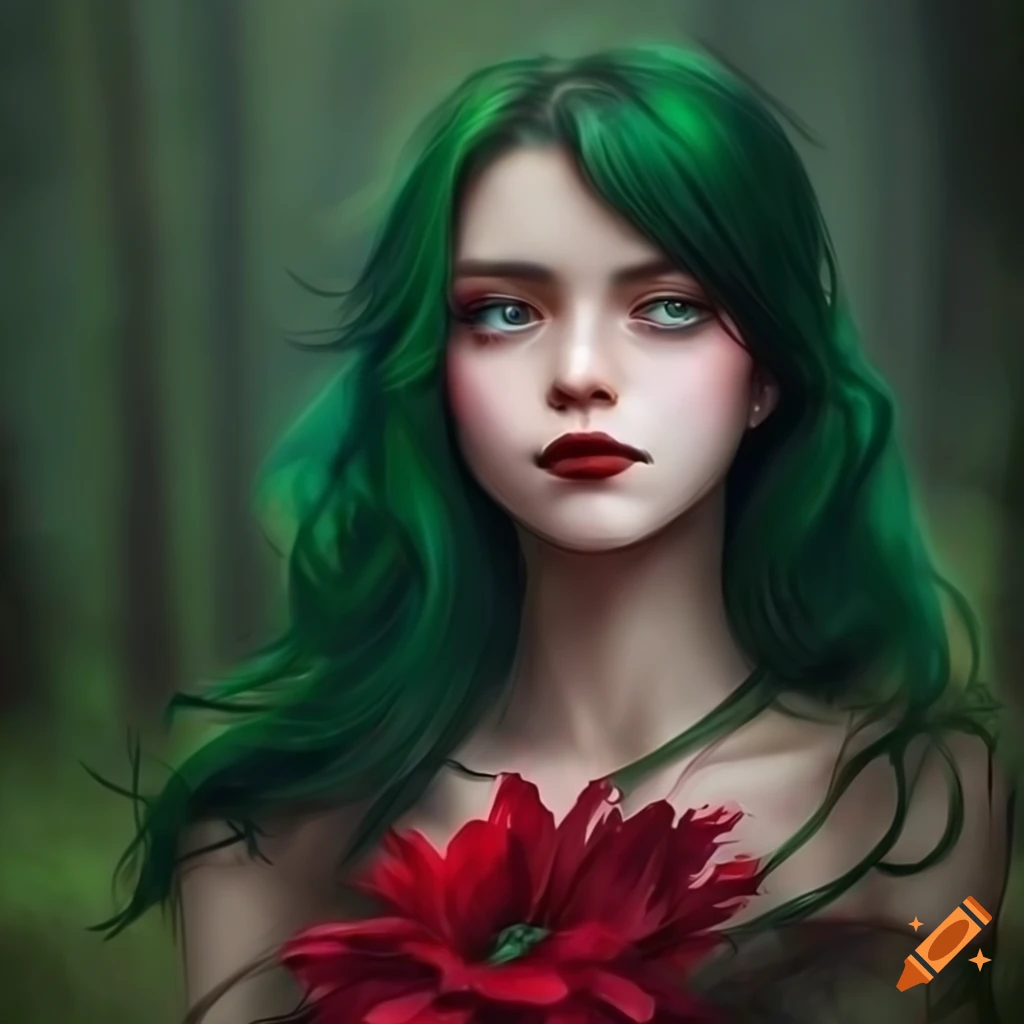 portrait-of-a-girl-with-green-hair-and-a-red-flower-in-her-hair-on-craiyon
