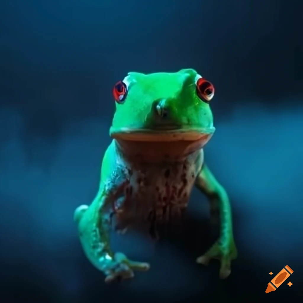 Image of a zombie frog in a mysterious blue fog on Craiyon