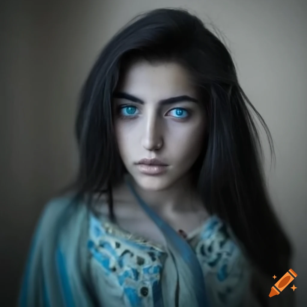 Portrait of a persian girl with mesmerizing blue eyes on Craiyon