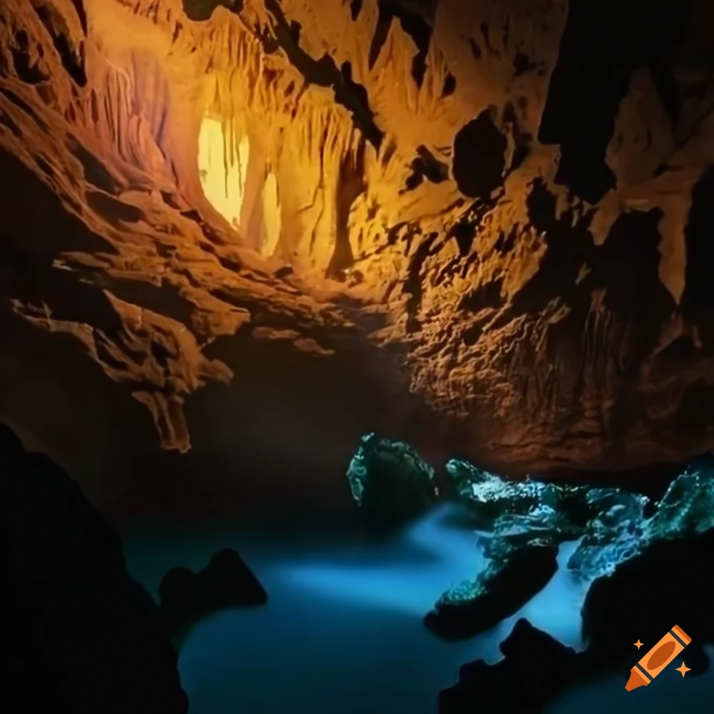 Glowing crystals in a mysterious cave on Craiyon
