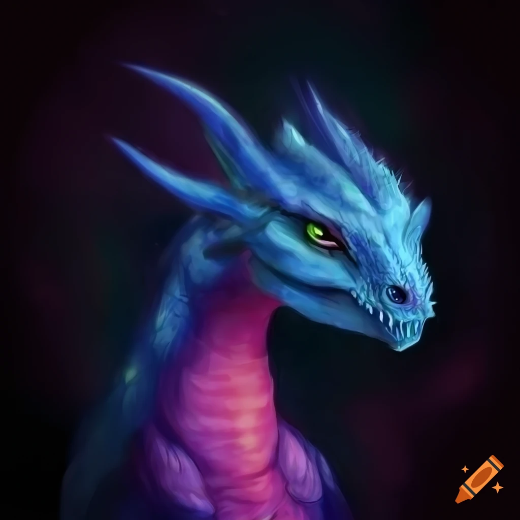 digital artwork of a male dragon with blue skin and green eyes