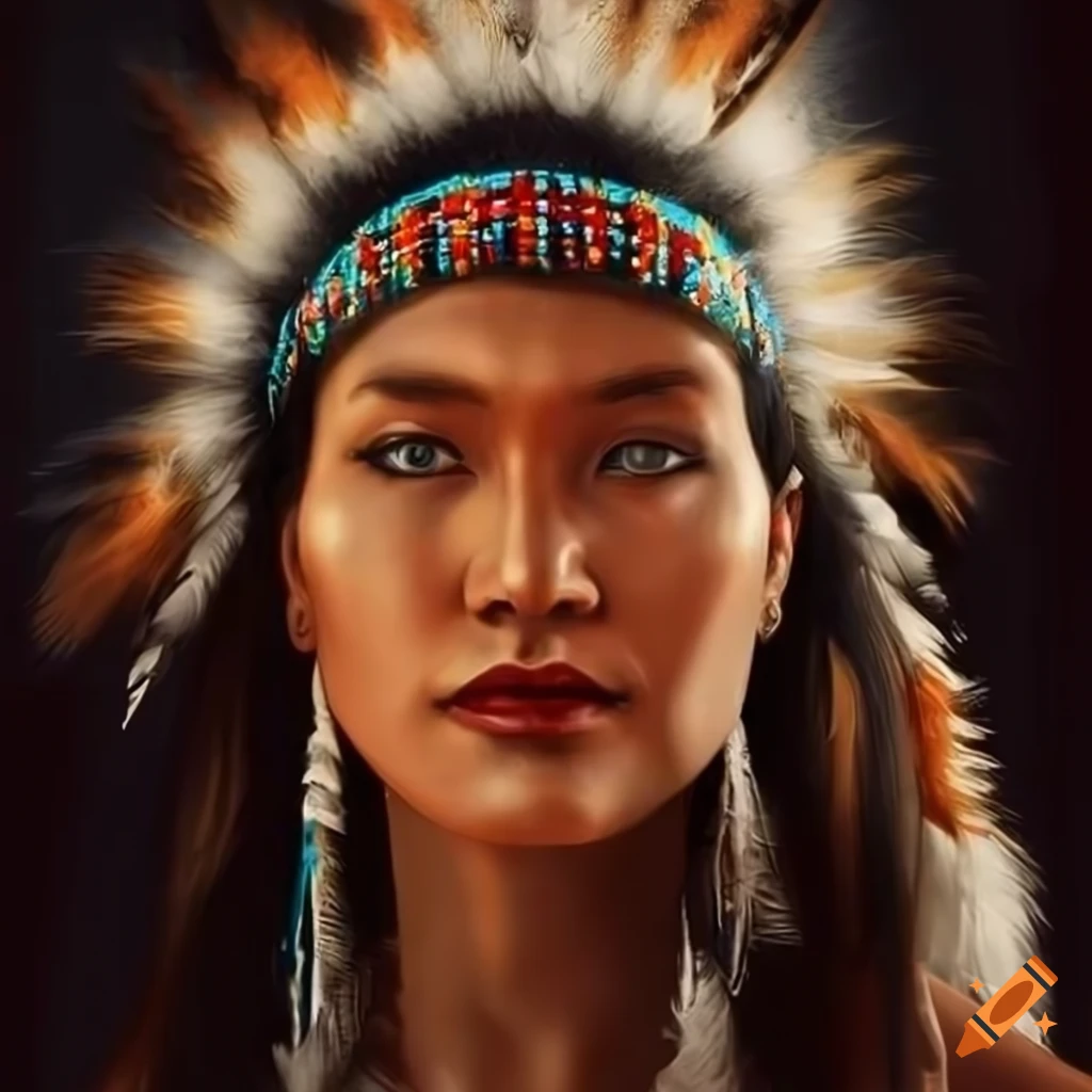 digital portrait of a Native American woman with a fox