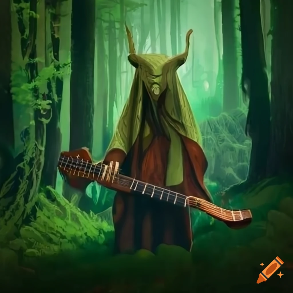 illustration of a forest spirit playing a guitar