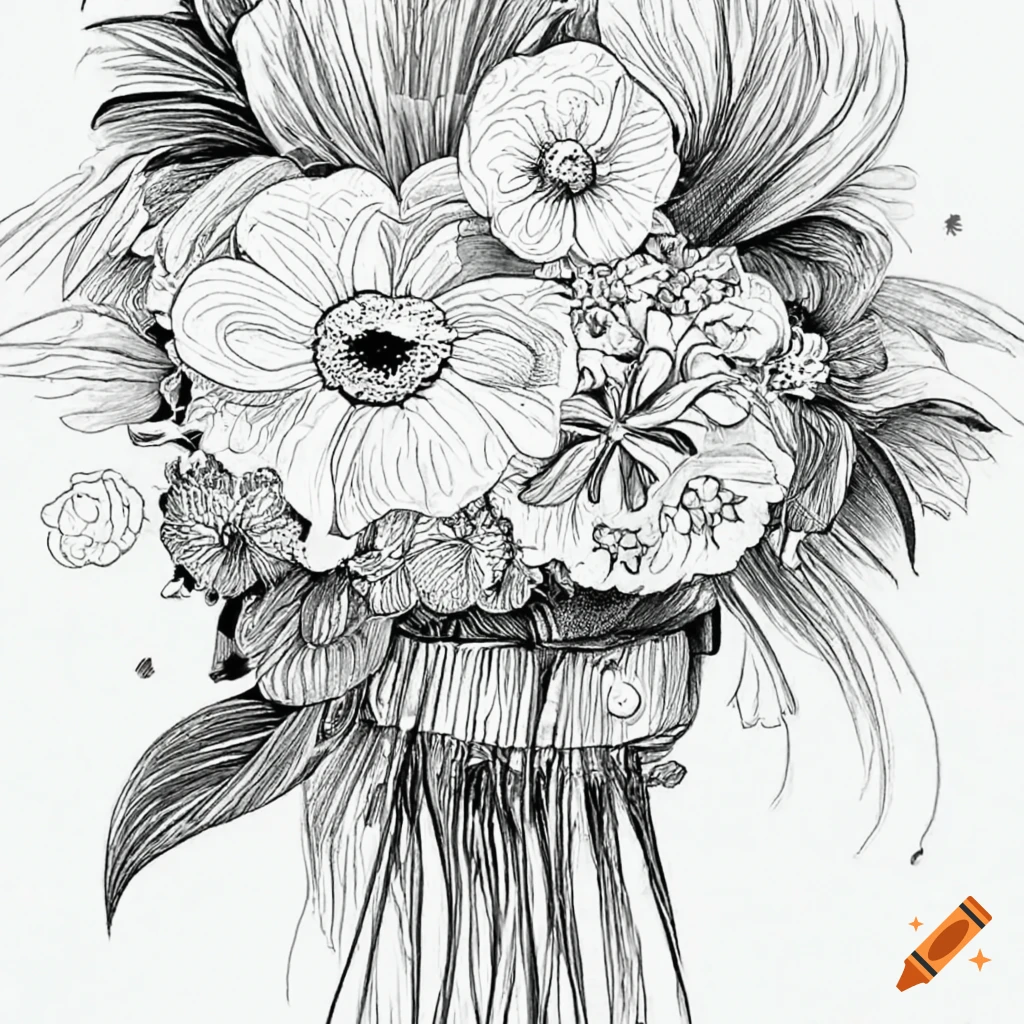 Coloring book for adult, simple image, flowers, white and black on Craiyon