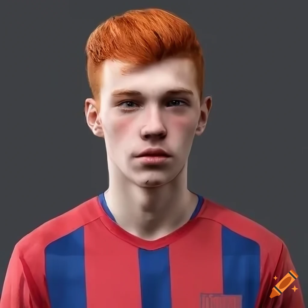 Portrait of a young male soccer player with red hair